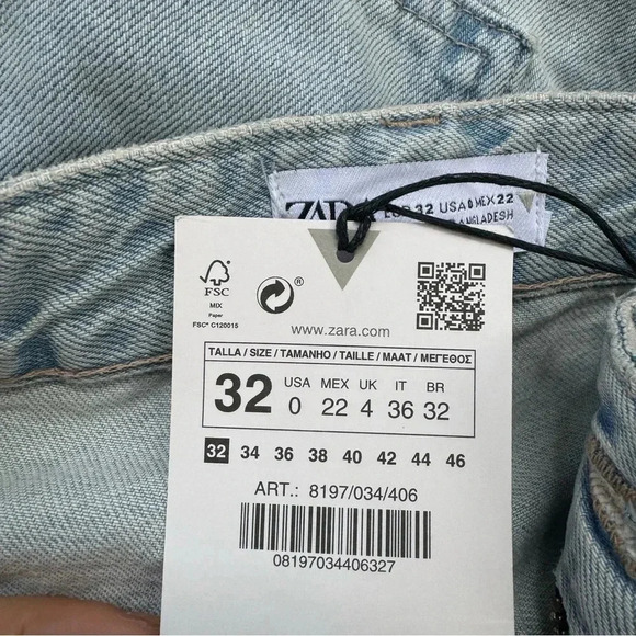 NWT Zara TRF Belt Loop Cargo Jeans Denim 8197/034 in Light Blue Size 25 - Picture 8 of 11